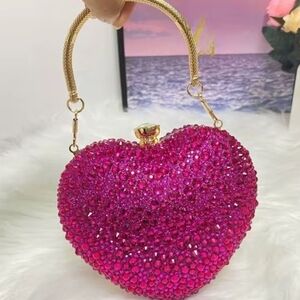 New! RAMLA Pink Heart-Shaped Crystal Handbag